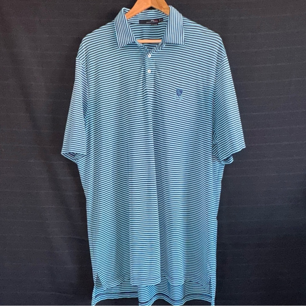 Ralph Lauren RLX Polo Shirt Men's XL Blue Stripe Golf Plainfield Country Club